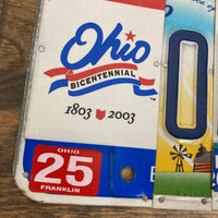 Ohio bicentennial 2 license plate sign