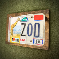 I Love the Zoo License Plate Sign (version giraffe white 1-16)