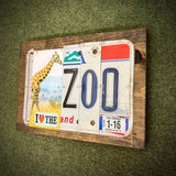 I Love the Zoo License Plate Sign (version giraffe white 1-16)