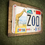 I Love the Zoo License Plate Sign (version giraffe white 1-16)