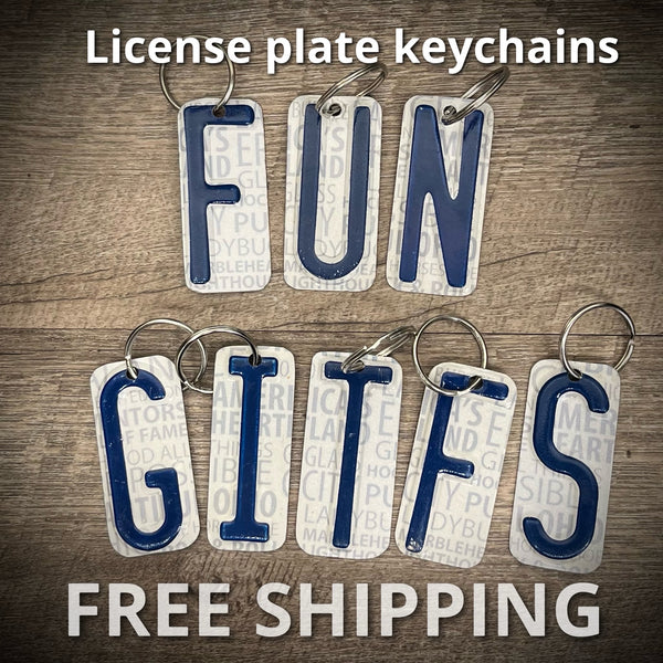 Blue License plate letter keychain