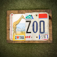 I Love the Zoo License Plate Sign (version giraffe white 1-16)