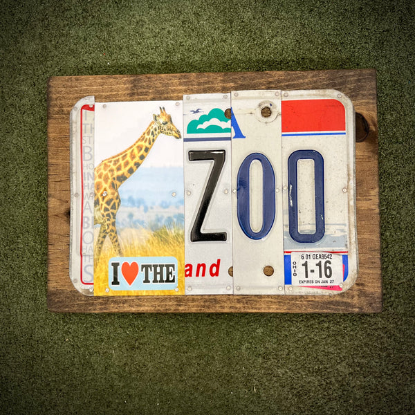 I Love the Zoo License Plate Sign (version giraffe white 1-16)