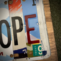 Hope License Plate Sign (version blue mountains)