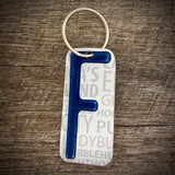 Blue License plate letter keychain