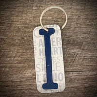 Blue License plate letter keychain