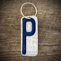 Blue License plate letter keychain