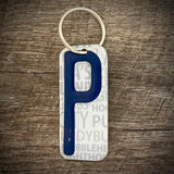 Blue License plate letter keychain