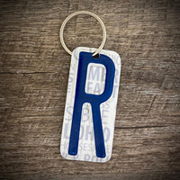 Blue License plate letter keychain