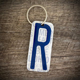 Blue License plate letter keychain