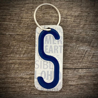 Blue License plate letter keychain