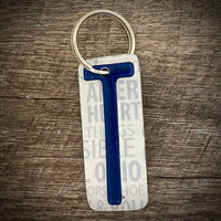 Blue License plate letter keychain