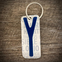 Blue License plate letter keychain