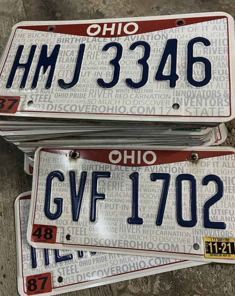 OHIO License Plate 1 with random letters and numbers