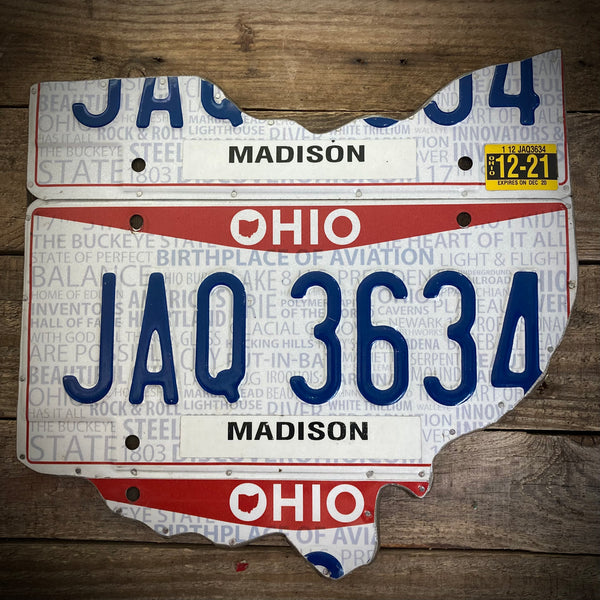 Ohio Madison License plate map JAQ 3634 (Free Shipping)