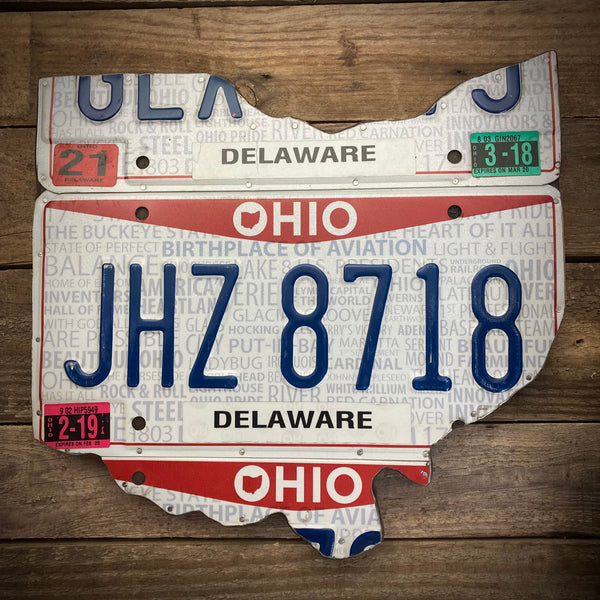 Ohio Delaware License plate map JHZ 8718 (Free Shipping)