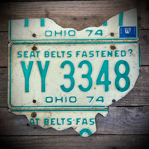 Ohio Green vintage License plate map YY3348 (Free Shipping)